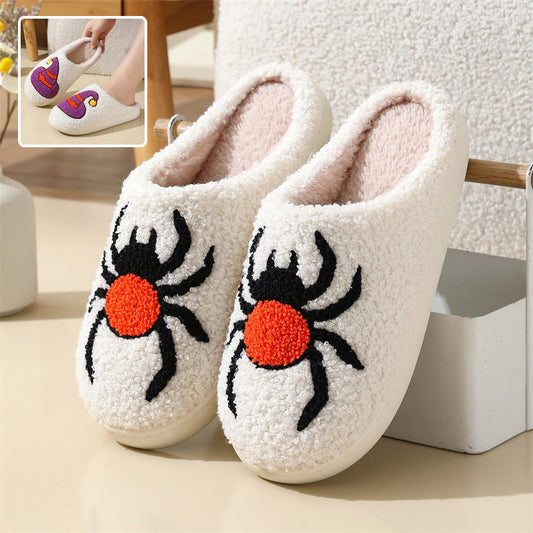 Halloween Spider Witch-hat Slippers Home Indoor Non-slip Floor Bedroom Slippers Winter Warm House Shoes For Women Men