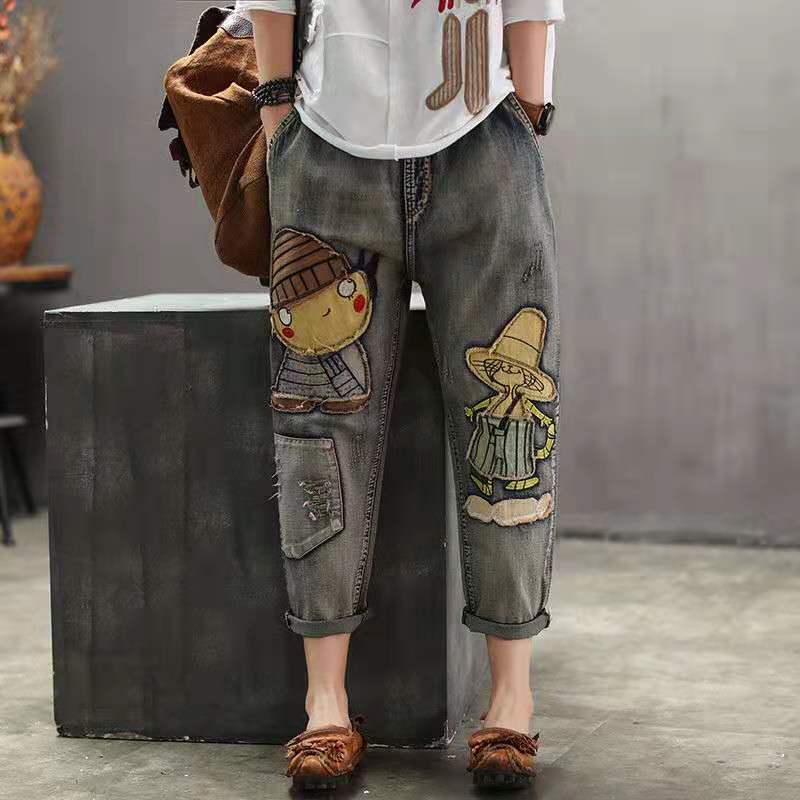 Retro Ethnic Embroidered Patch Jeans