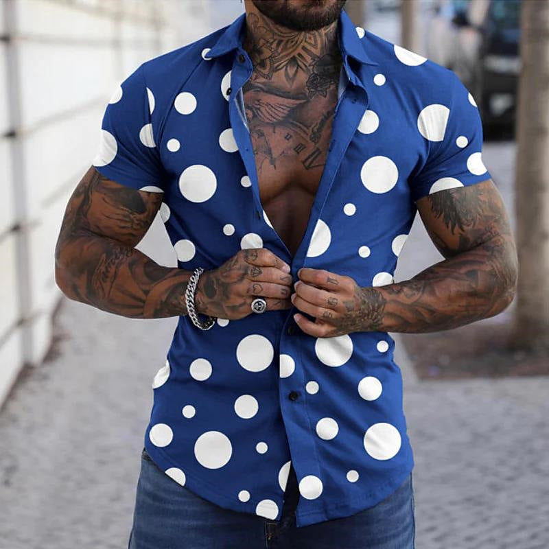 Men's Luxury Shirt Short Slim Top Lapel Button T-shirt