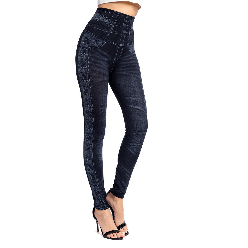 Women's Denim Printed Leggings , hip lift, slim fit, breathable, slim