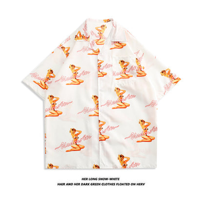 Men's And Women's Retro Hong Kong Style Beach Printed Shirt