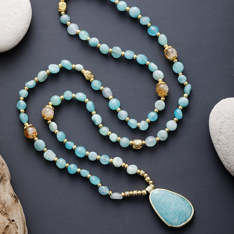 Natural Stone Bohemian Handmade Beaded Pendant Necklace Light Luxury