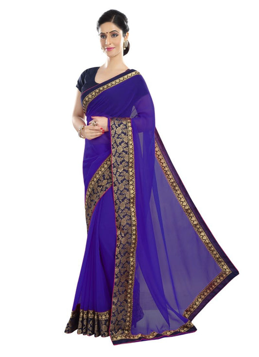 Generic Women's Chiffon Saree (Royal Blue, 5-6