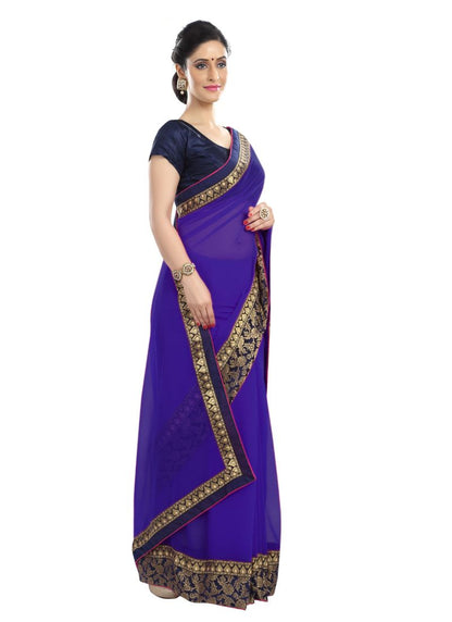 Generic Women's Chiffon Saree (Royal Blue, 5-6