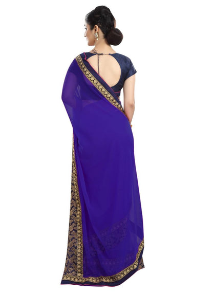 Generic Women's Chiffon Saree (Royal Blue, 5-6