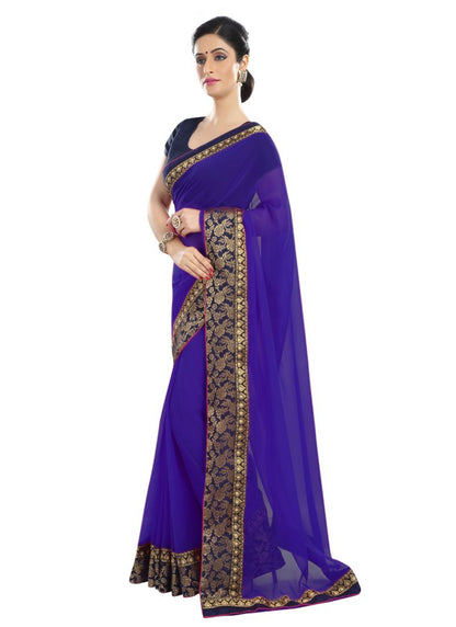 Generic Women's Chiffon Saree (Royal Blue, 5-6