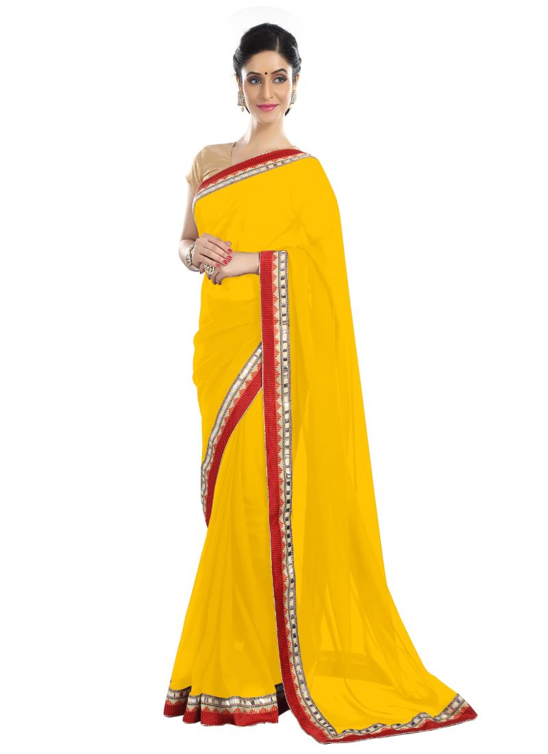 Generic Women's Chiffon Saree (Yellow, 5-6 Mtrs)