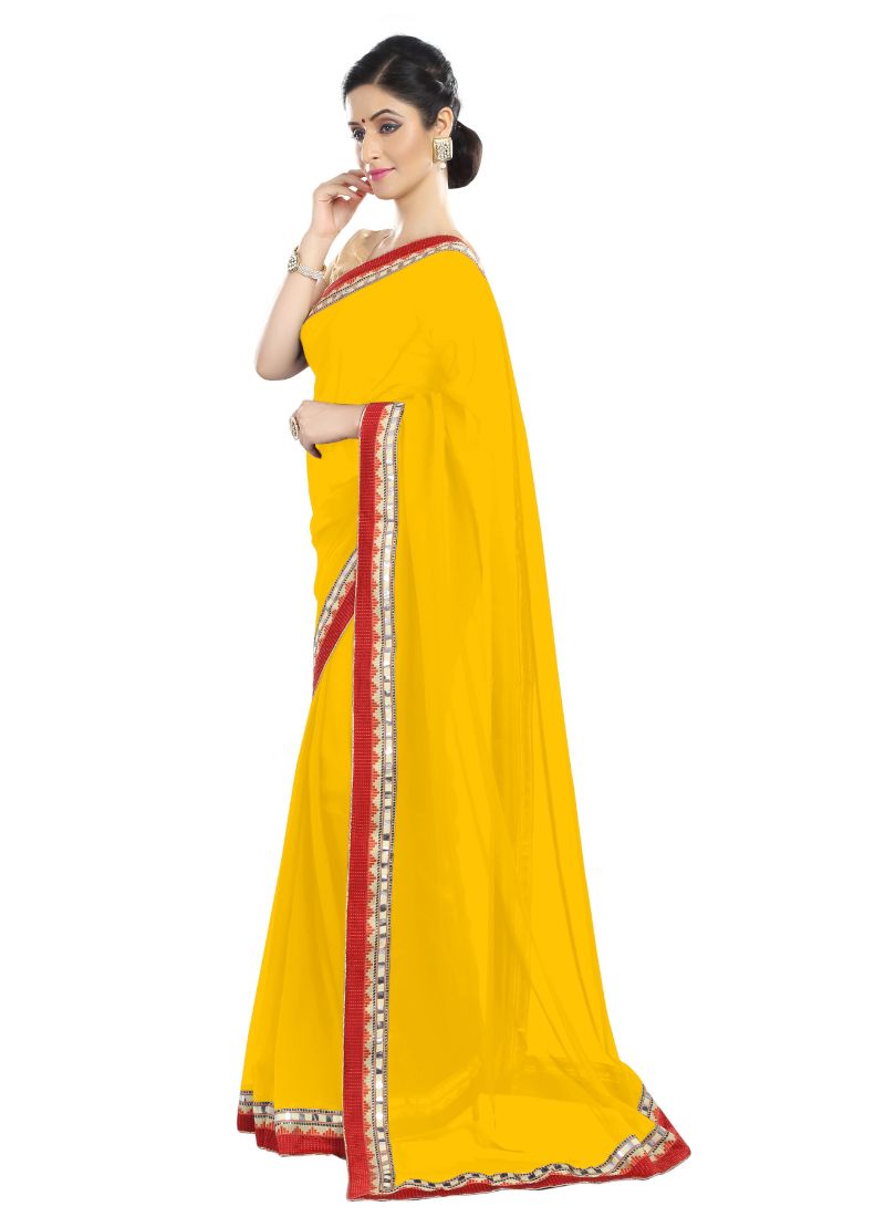 Generic Women's Chiffon Saree (Yellow, 5-6 Mtrs)