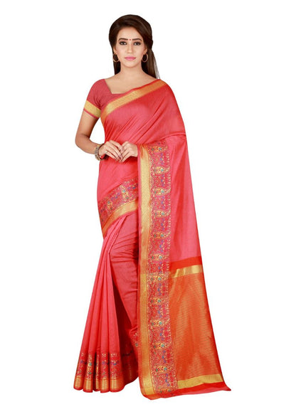 Generic Women's Cotton Saree with Blouse (Peach,