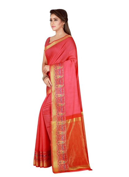 Generic Women's Cotton Saree with Blouse (Peach,