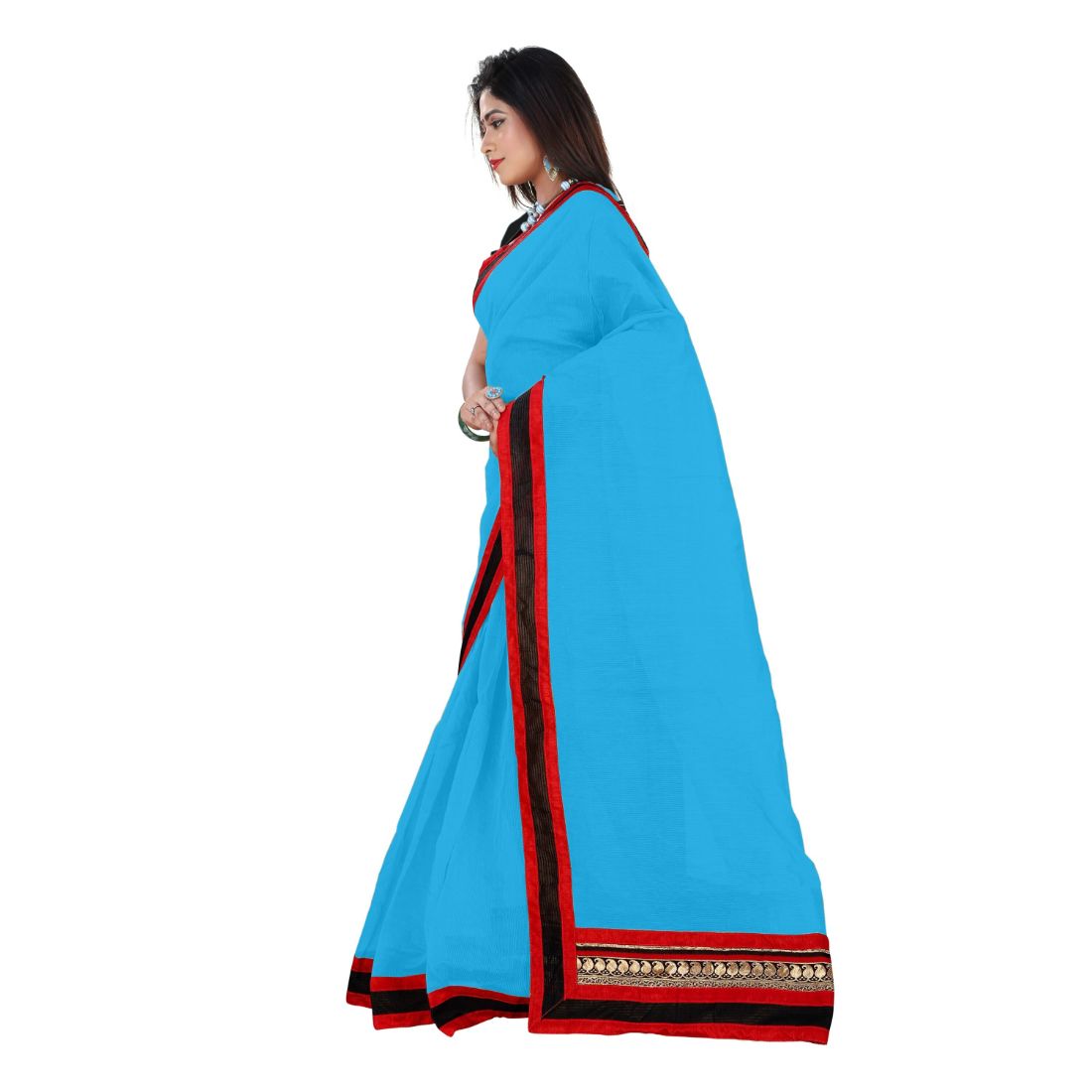 Generic Women's Chiffon Saree (Sky, 5-6 Mtrs)