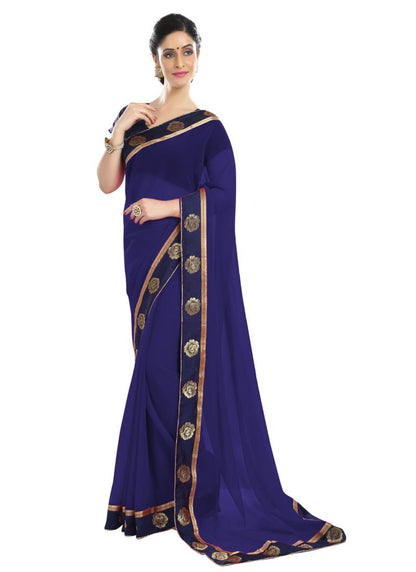 Generic Women's Chiffon Saree (Navy Blue, 5-6