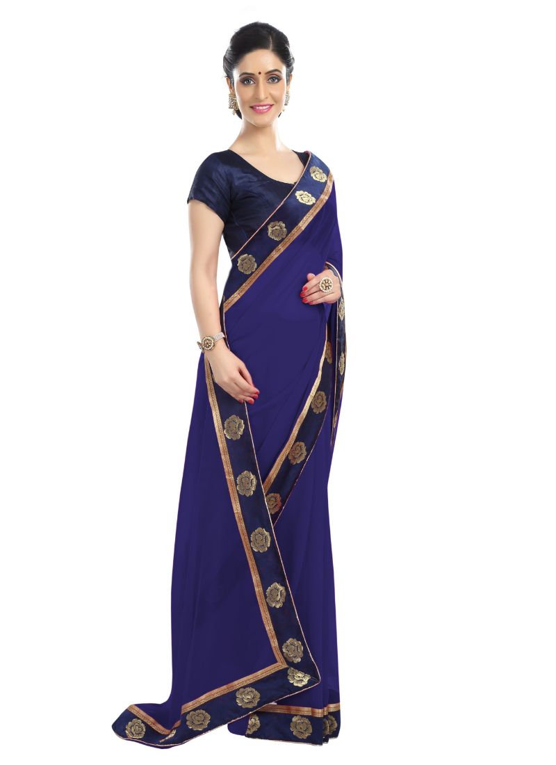 Generic Women's Chiffon Saree (Navy Blue, 5-6