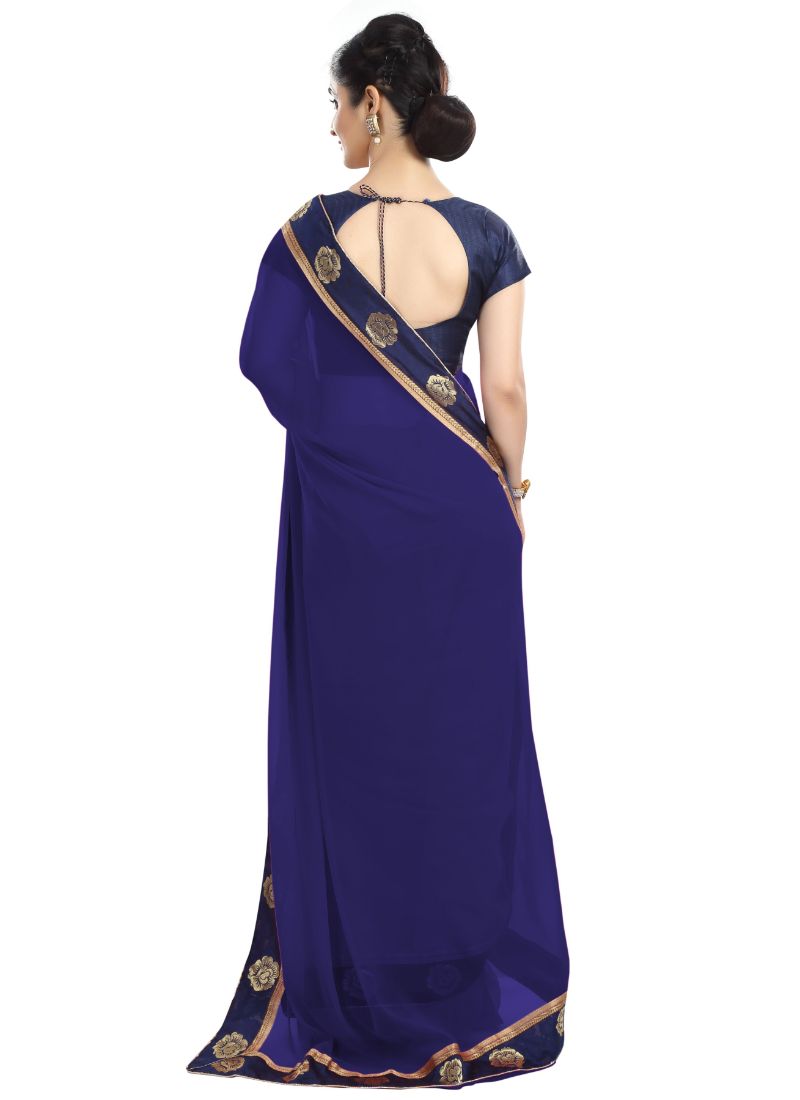 Generic Women's Chiffon Saree (Navy Blue, 5-6