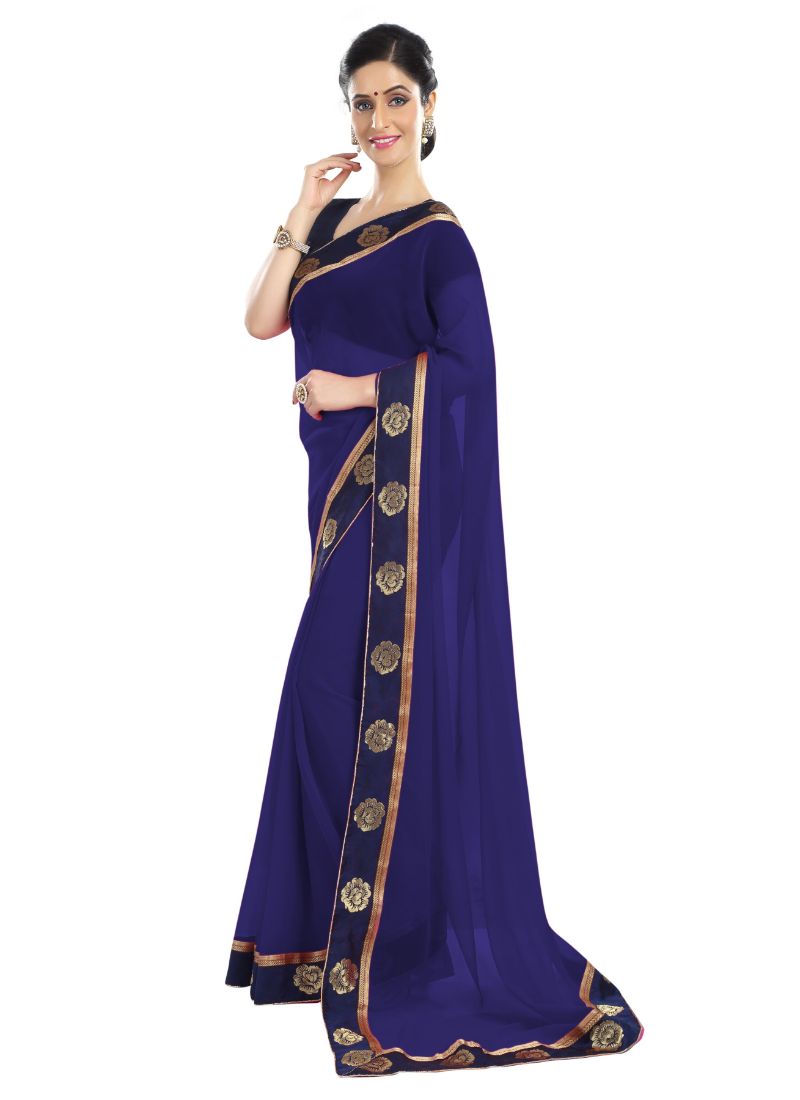 Generic Women's Chiffon Saree (Navy Blue, 5-6