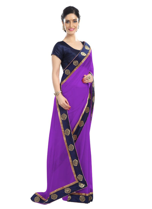 Generic Women's Chiffon Saree (Purple, 5-6 Mtrs)