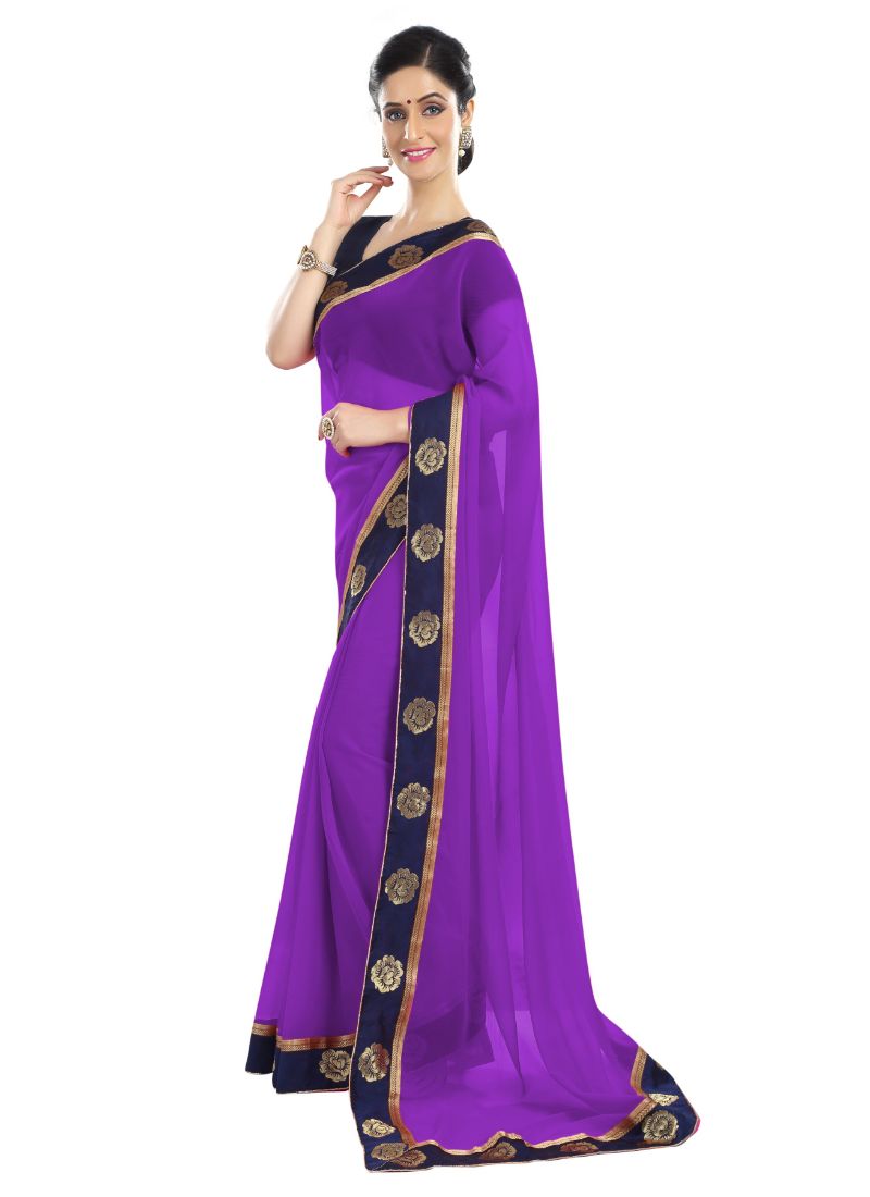 Generic Women's Chiffon Saree (Purple, 5-6 Mtrs)