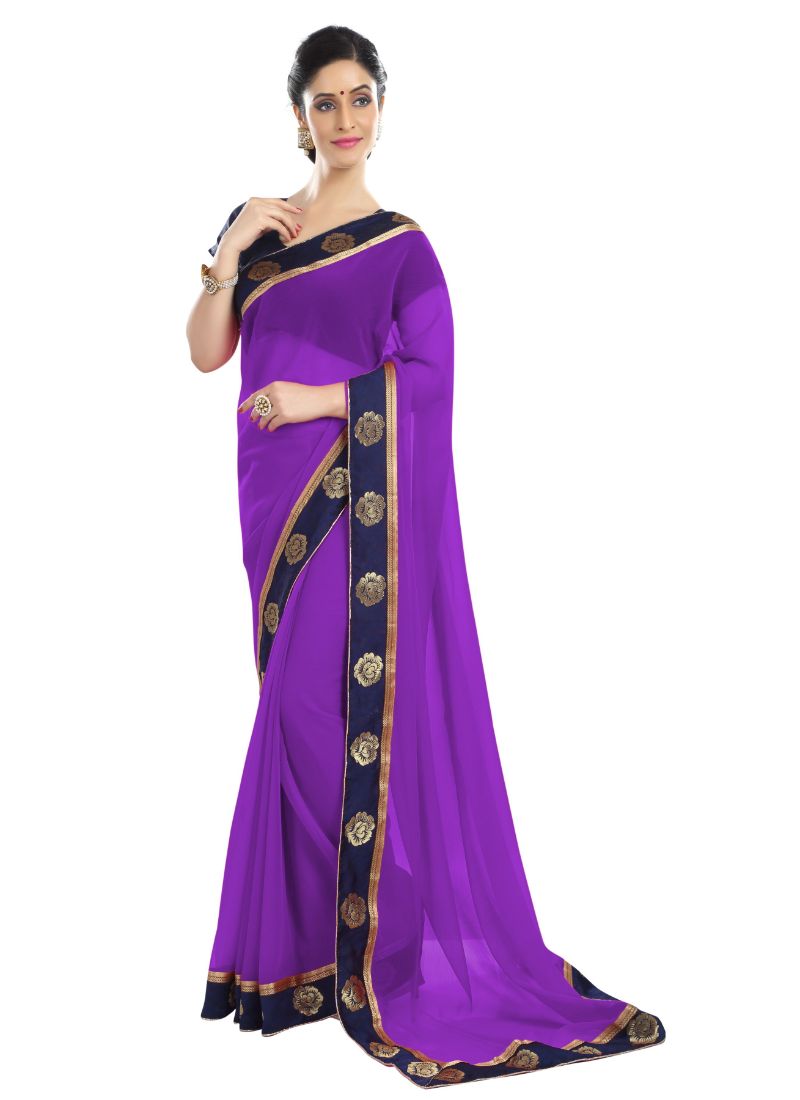 Generic Women's Chiffon Saree (Purple, 5-6 Mtrs)