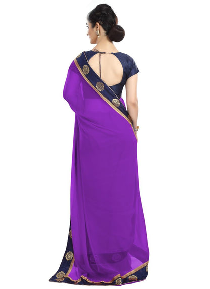 Generic Women's Chiffon Saree (Purple, 5-6 Mtrs)