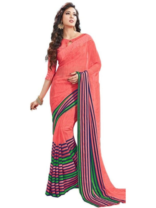 Georgette Digital Saree With Blouse-Peach Color