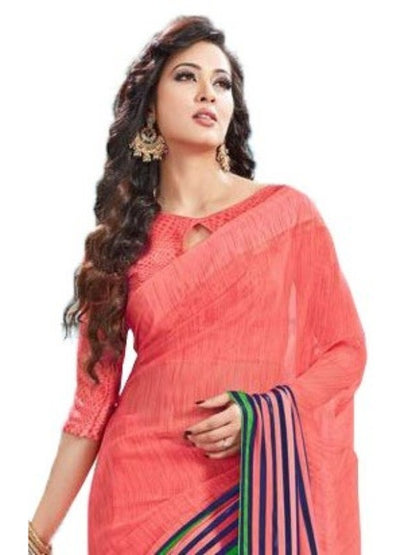 Georgette Digital Saree With Blouse-Peach Color