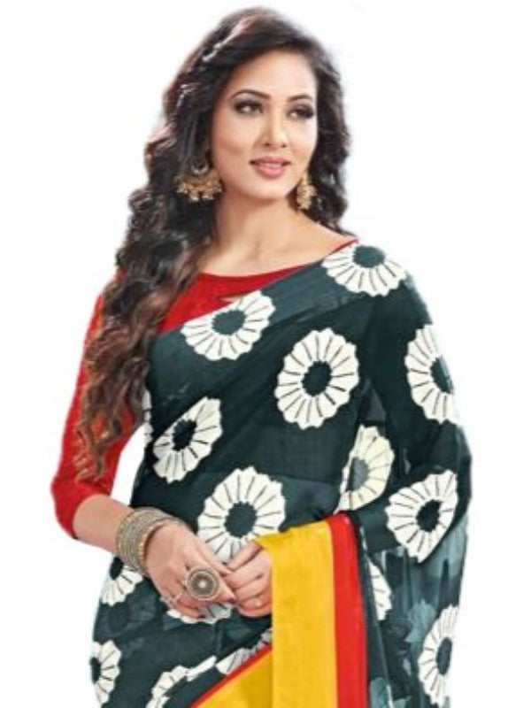 Georgette Digital Saree With Blouse-Green