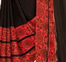 Georgette Digital Saree With Blouse-Brown