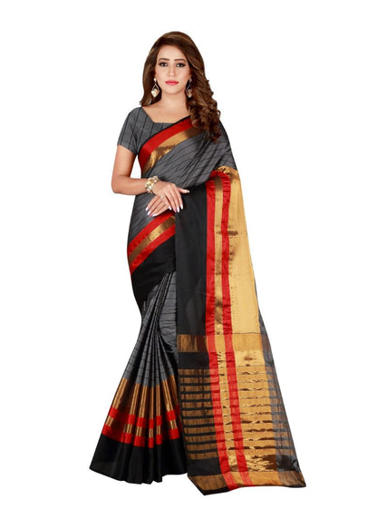 Generic Women's Cotton Blend Saree with Blouse