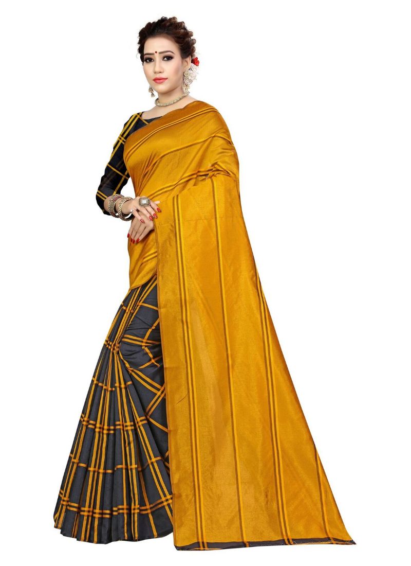 Generic Women's Polyester Cotton Saree with Blouse