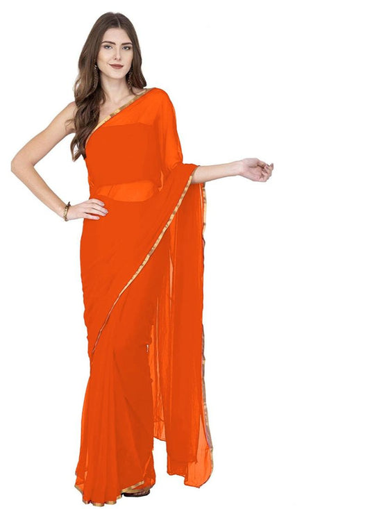 Generic Women's Chiffon Saree (Orange, 5-6 Mtrs)