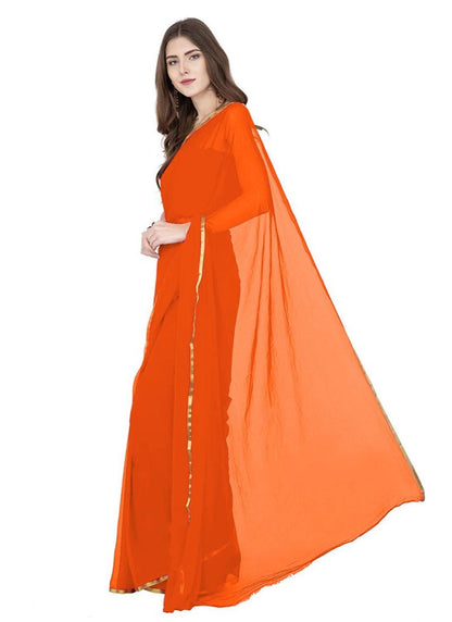 Generic Women's Chiffon Saree (Orange, 5-6 Mtrs)