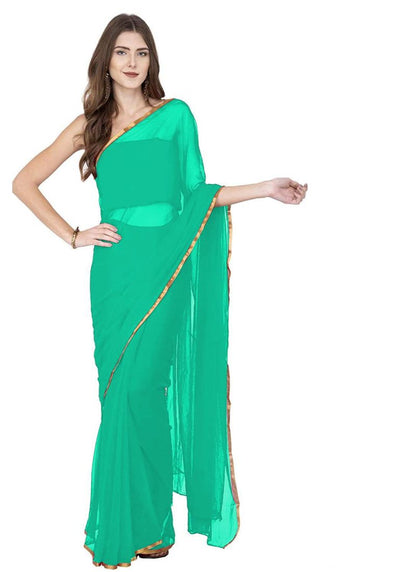 Generic Women's Chiffon Saree (Sea Green, 5-6