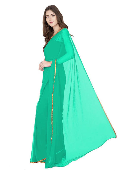 Generic Women's Chiffon Saree (Sea Green, 5-6