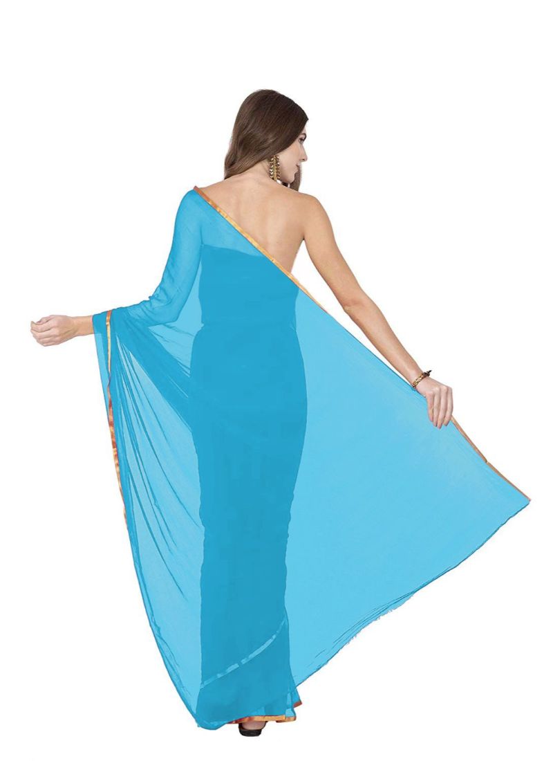 Generic Women's Chiffon Saree (Sky, 5-6 Mtrs)