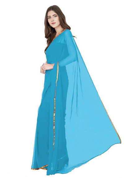 Generic Women's Chiffon Saree (Sky, 5-6 Mtrs)