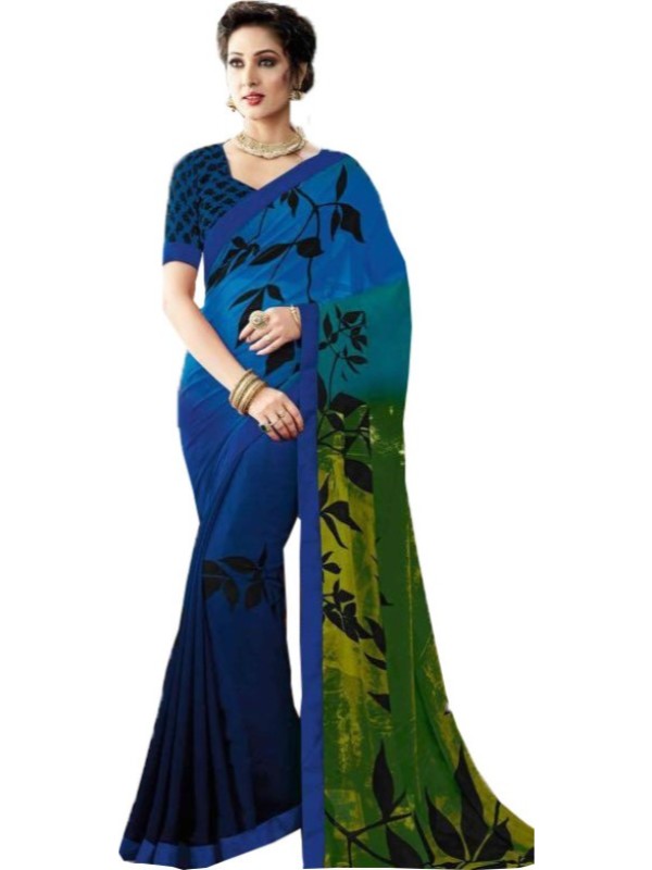 Georgette Digital Printed Saree With Blouse-Dark