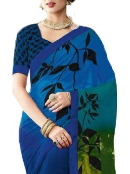 Georgette Digital Printed Saree With Blouse-Dark