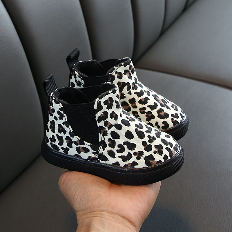 Leopard print and velvet ankle boots