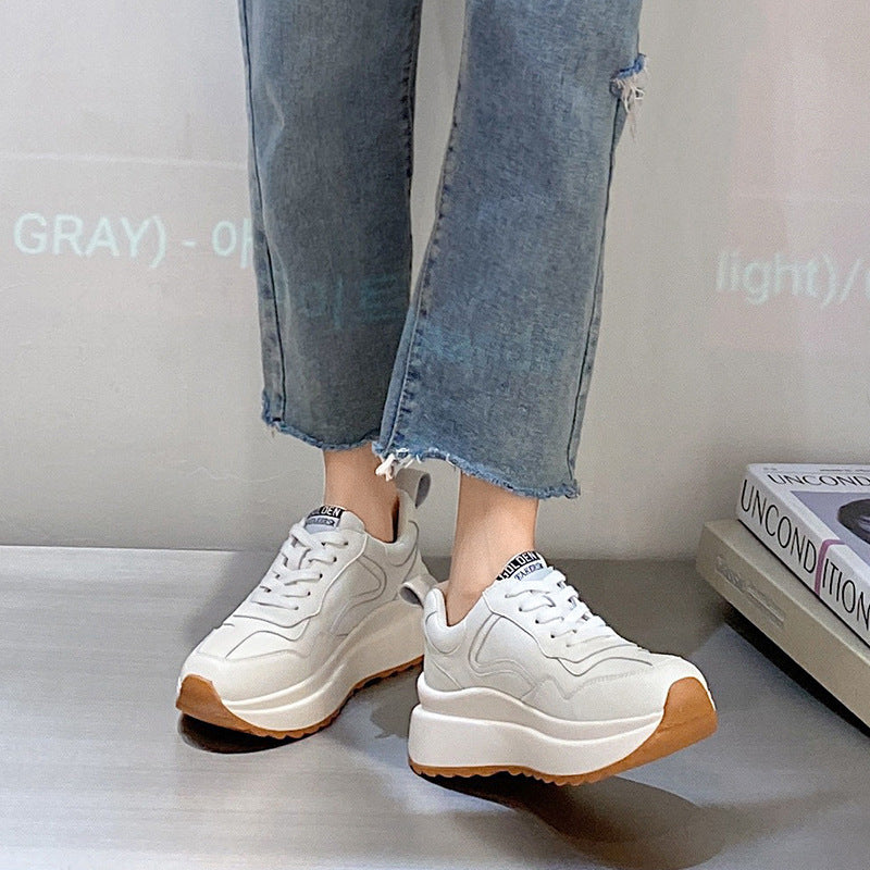 Fashion Cattlehide Leather Casual Sports White Shoes