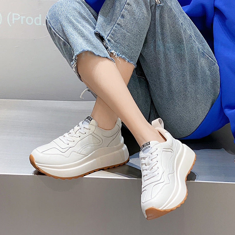 Fashion Cattlehide Leather Casual Sports White Shoes