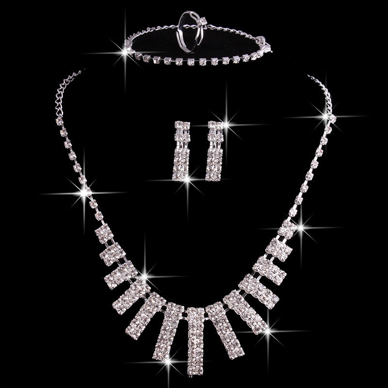 Hao Yue jewelry set, foreign trade explosion jewelry, bridal jewelry four sets, wedding match crystal jewelry set