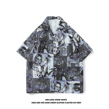 Men's And Women's Retro Hong Kong Style Beach Printed Shirt