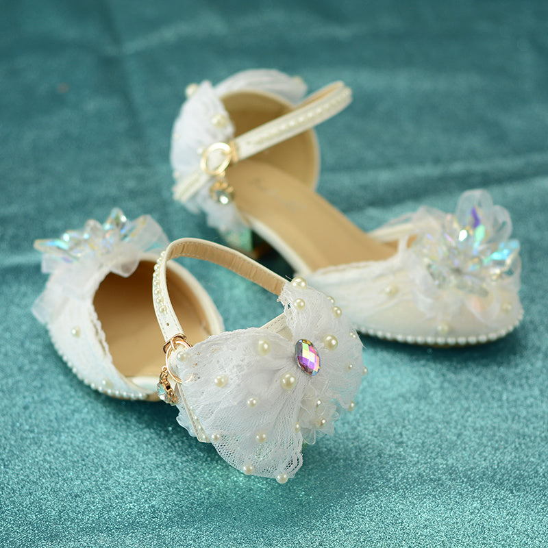 Girls High-heeled Summer Crystal Shoes Show Leather Shoes