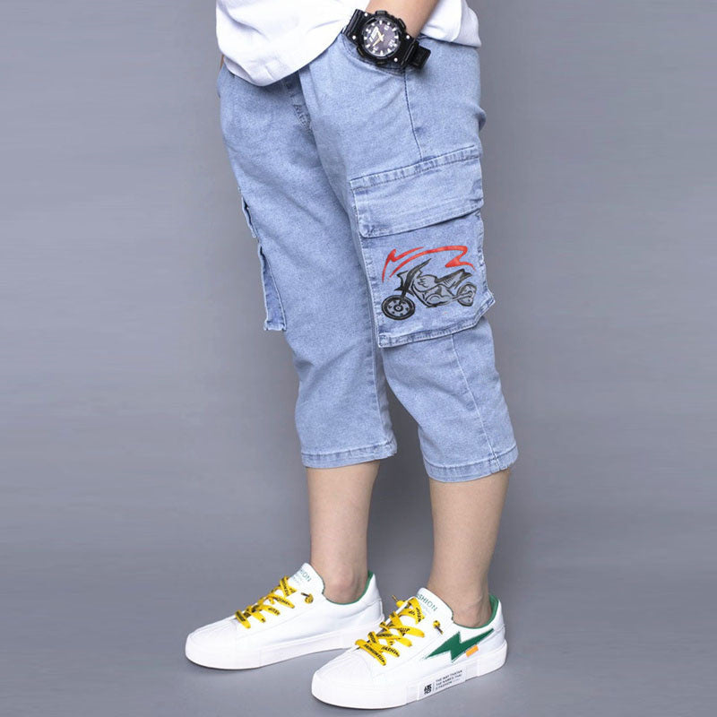 Boys Fashion Loose Stretch Cropped Jeans