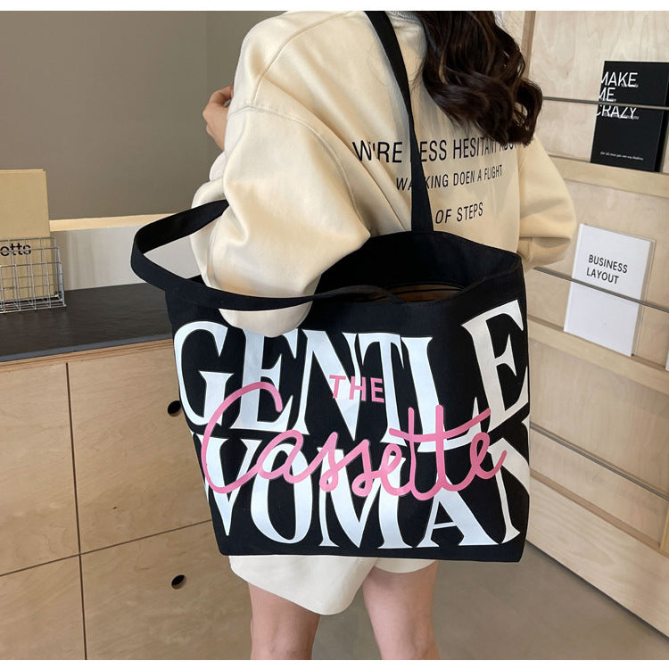 Letter Printed Totes Fashion Large Capacity Canvas Bags Women's Handbag Cute Sweet Shoulder Bag