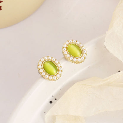 Retro Baroque Opal S925 Silver Needle Ear Studs