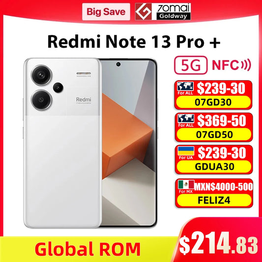 Global ROM Xiaomi Redmi Note 13 Pro Plus 5G NFC Smartphone MediaTek Dimensity 7200-Ultra 200MP OIS Camera 120W Charging MIUI 14