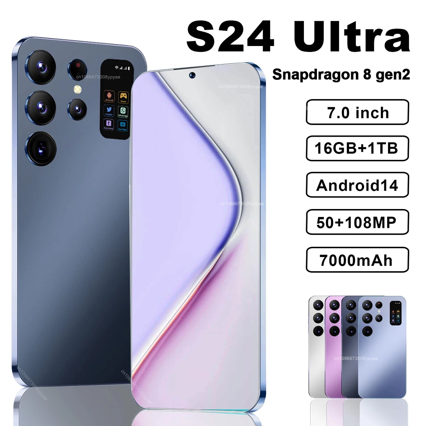 Original S24 Ultra Smartphone Qualcomm8 Gen2 16GB+1TB 7000mAh 48+72MP Dual SIM Dual Standby 5G Android13 Globalversion NFC Phone