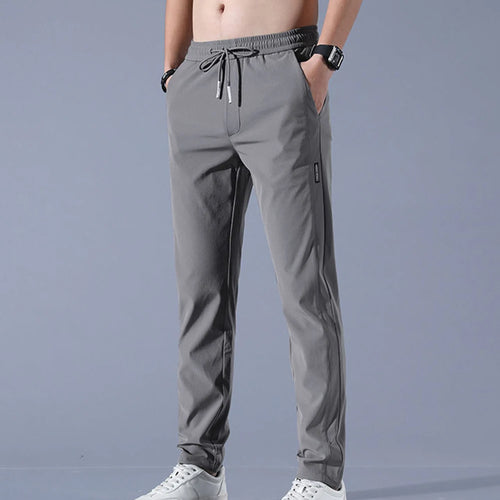 Men Ice Silk Trousers Loose Straight Leg Casual Pants Thin Quick