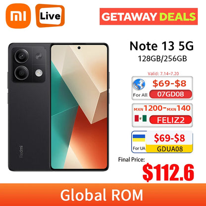 Xiaomi Redmi Note 13 5G Cellphone Global ROM 6.67" 120Hz AMOLED Display 108MP Main Camera MTK Dimensity 6080 33W Fast Charging